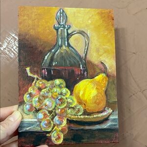 Elegant Still Life Painting with Grapes and Pear